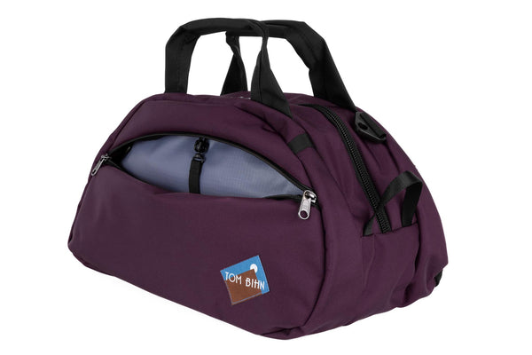 The Old School Carry All in Aubergine 630 Ballistic with Dusk (blueish purple with light blueish purple grid) 210 Cerylon interior.